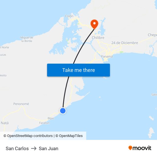 San Carlos to San Juan map