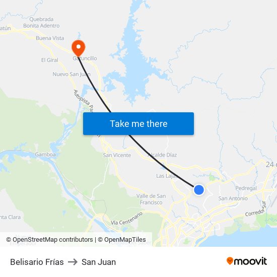 Belisario Frías to San Juan map