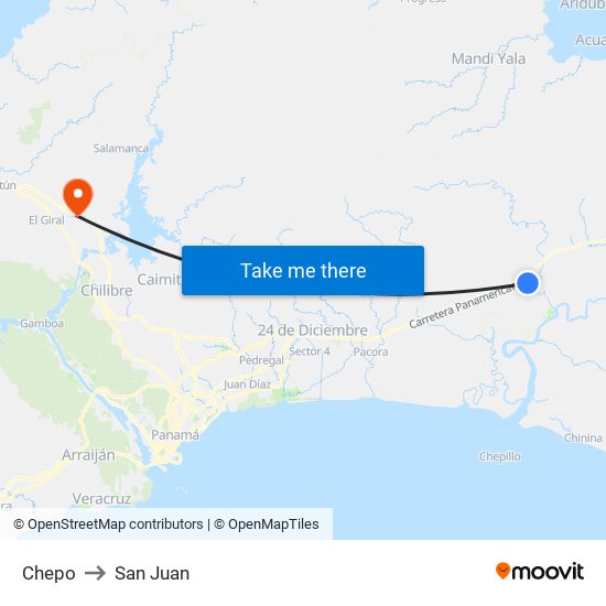 Chepo to San Juan map