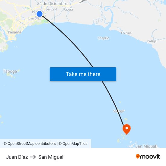 Juan Díaz to San Miguel map