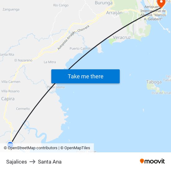 Sajalices to Santa Ana map