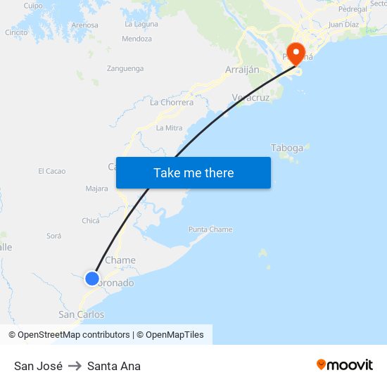 San José to Santa Ana map