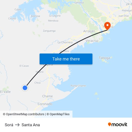 Sorá to Santa Ana map