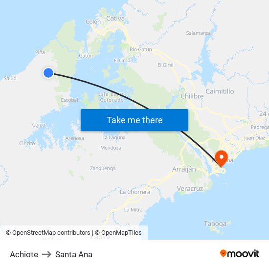 Achiote to Santa Ana map