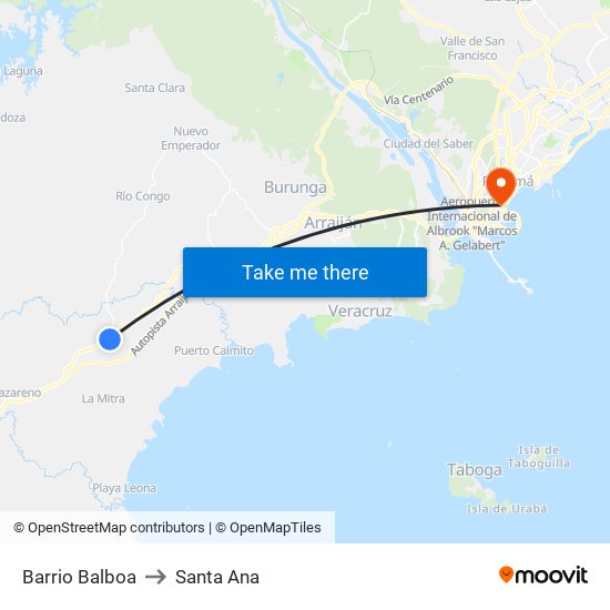 Barrio Balboa to Santa Ana map