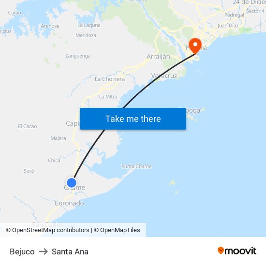 Bejuco to Santa Ana map