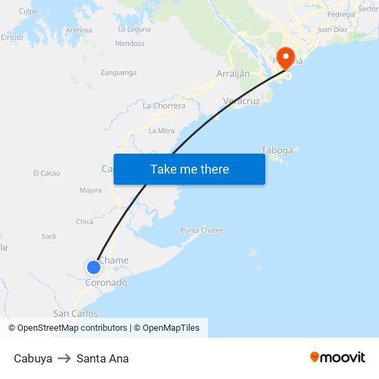 Cabuya to Santa Ana map