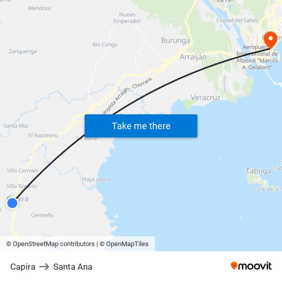 Capira to Santa Ana map