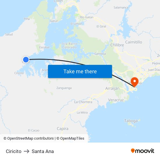 Ciricito to Santa Ana map