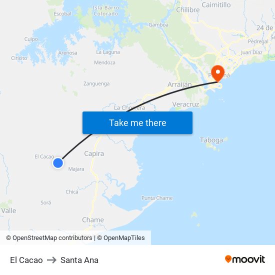 El Cacao to Santa Ana map