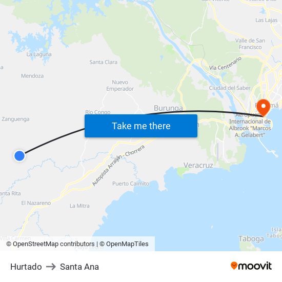 Hurtado to Santa Ana map