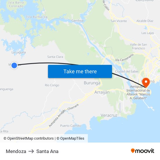 Mendoza to Santa Ana map