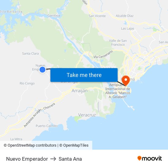 Nuevo Emperador to Santa Ana map