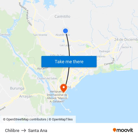Chilibre to Santa Ana map