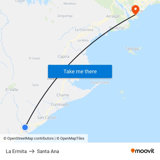 La Ermita to Santa Ana map