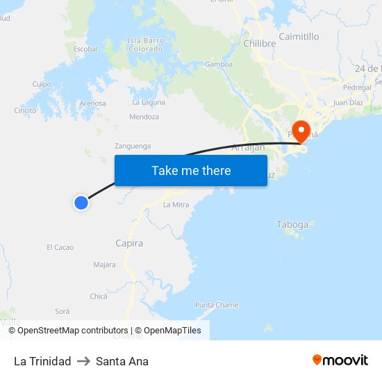 La Trinidad to Santa Ana map