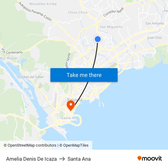 Amelia Denis De Icaza to Santa Ana map