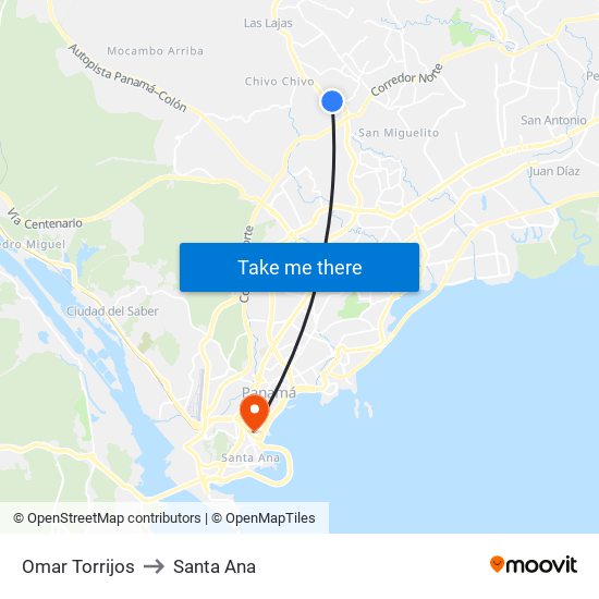 Omar Torrijos to Santa Ana map