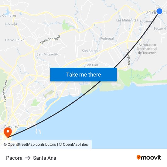 Pacora to Santa Ana map