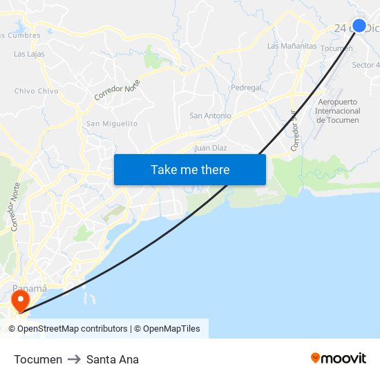 Tocumen to Santa Ana map
