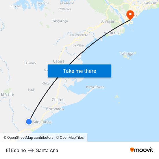 El Espino to Santa Ana map