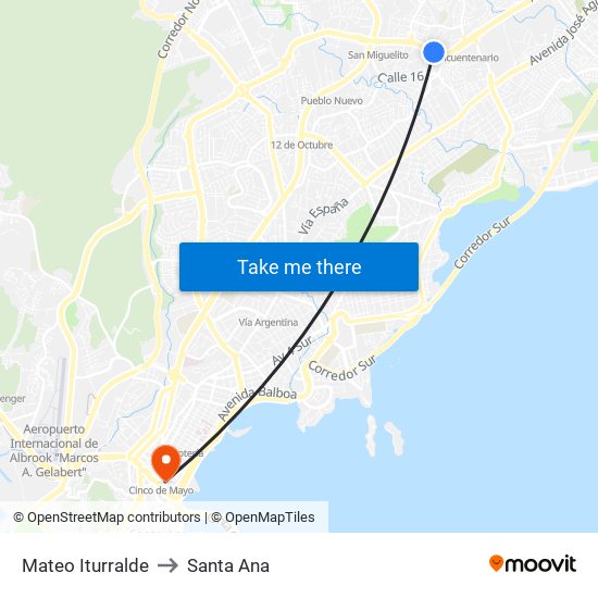 Mateo Iturralde to Santa Ana map