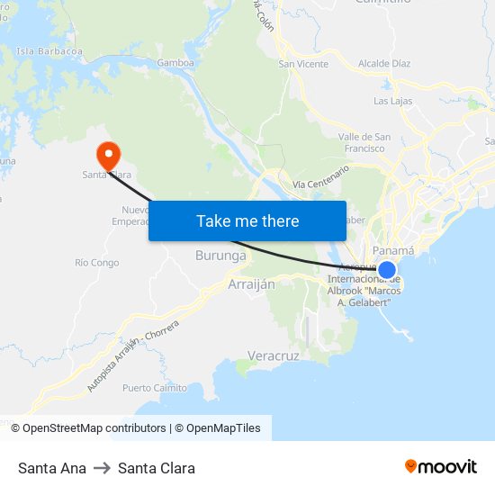 Santa Ana to Santa Clara map