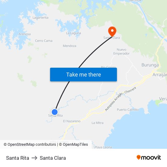 Santa Rita to Santa Clara map