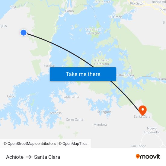Achiote to Santa Clara map