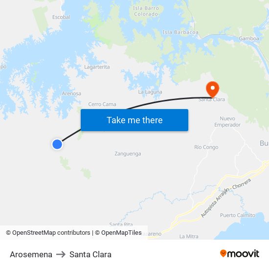 Arosemena to Santa Clara map