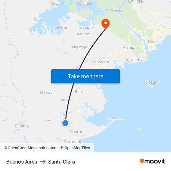 Buenos Aires to Santa Clara map