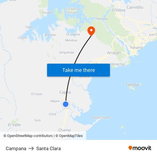Campana to Santa Clara map