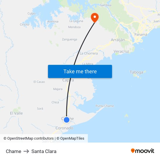 Chame to Santa Clara map