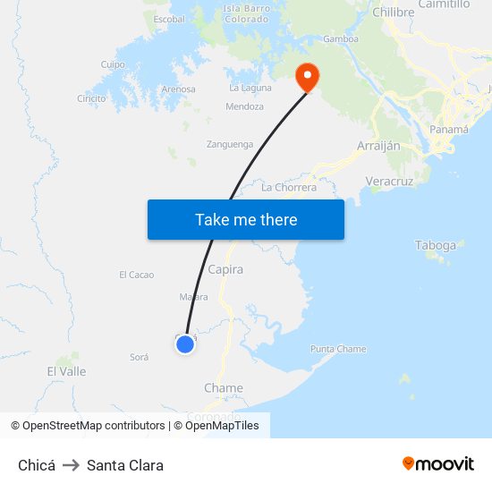 Chicá to Santa Clara map