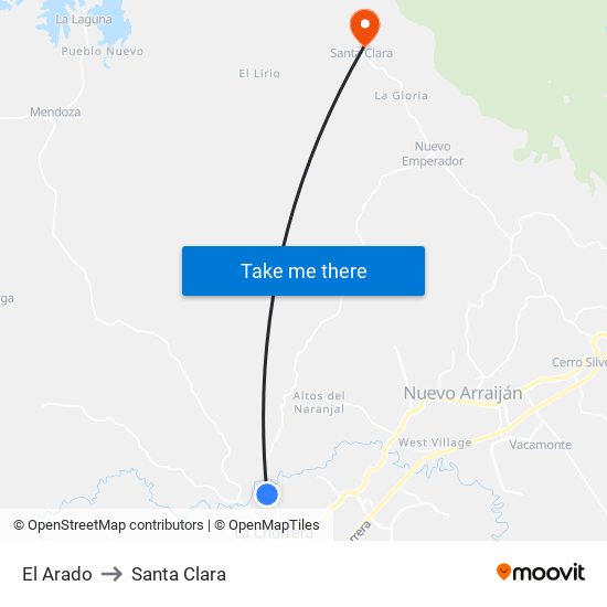 El Arado to Santa Clara map