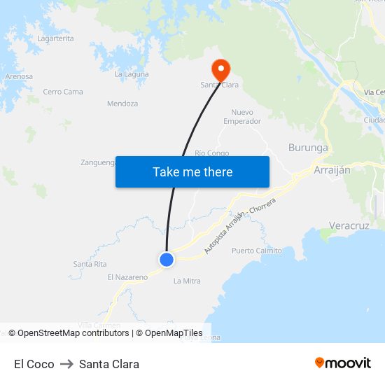 El Coco to Santa Clara map