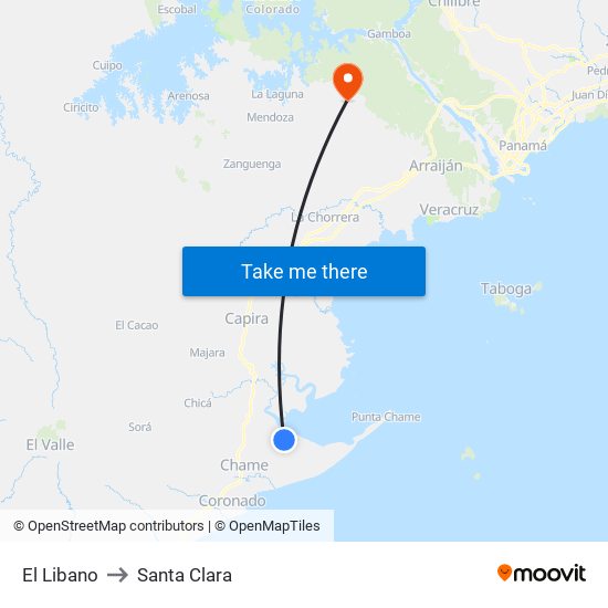 El Libano to Santa Clara map