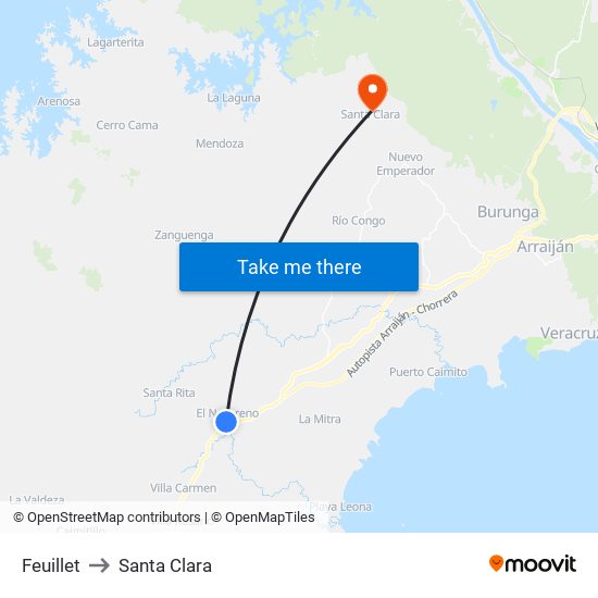 Feuillet to Santa Clara map