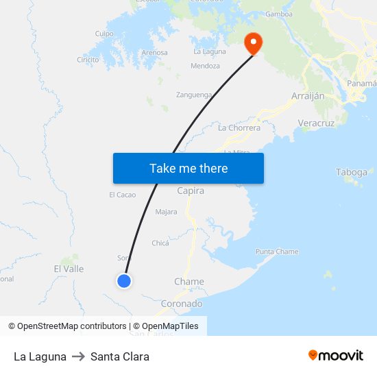 La Laguna to Santa Clara map