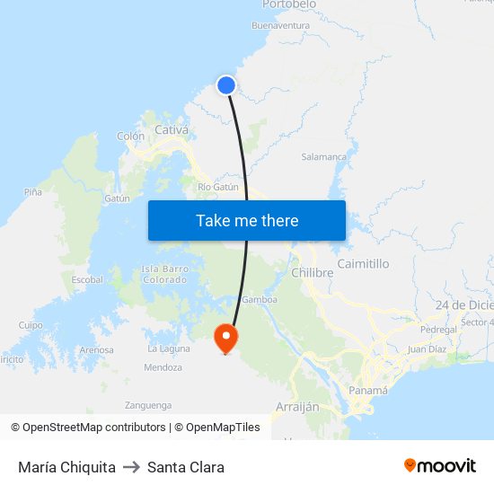 María Chiquita to Santa Clara map