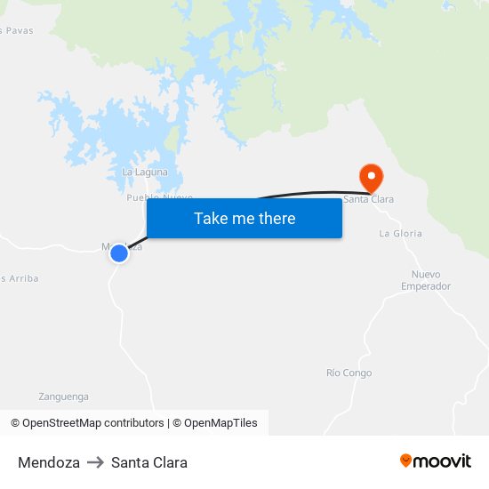Mendoza to Santa Clara map
