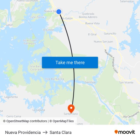Nueva Providencia to Santa Clara map