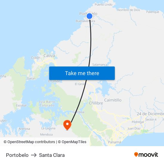 Portobelo to Santa Clara map