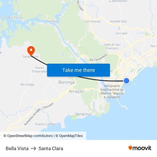 Bella Vista to Santa Clara map