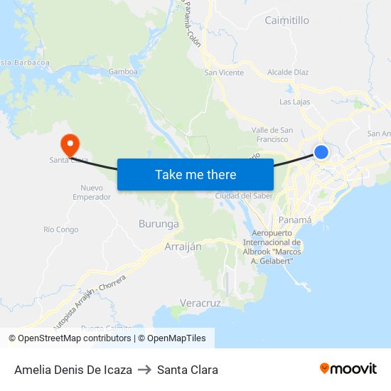 Amelia Denis De Icaza to Santa Clara map