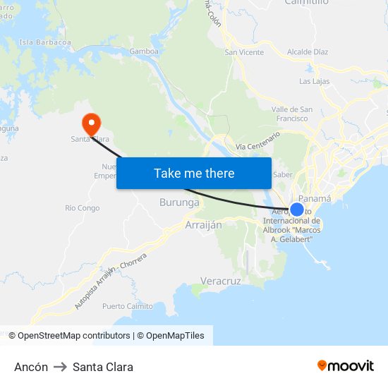 Ancón to Santa Clara map