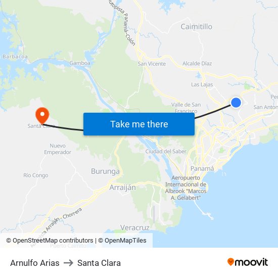 Arnulfo Arias to Santa Clara map