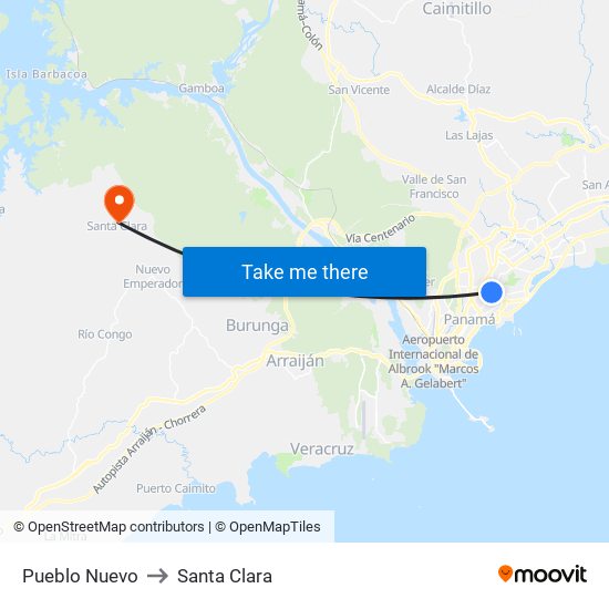 Pueblo Nuevo to Santa Clara map