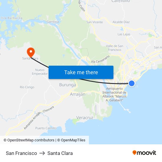 San Francisco to Santa Clara map