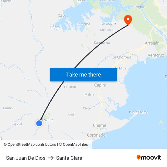 San Juan De Dios to Santa Clara map